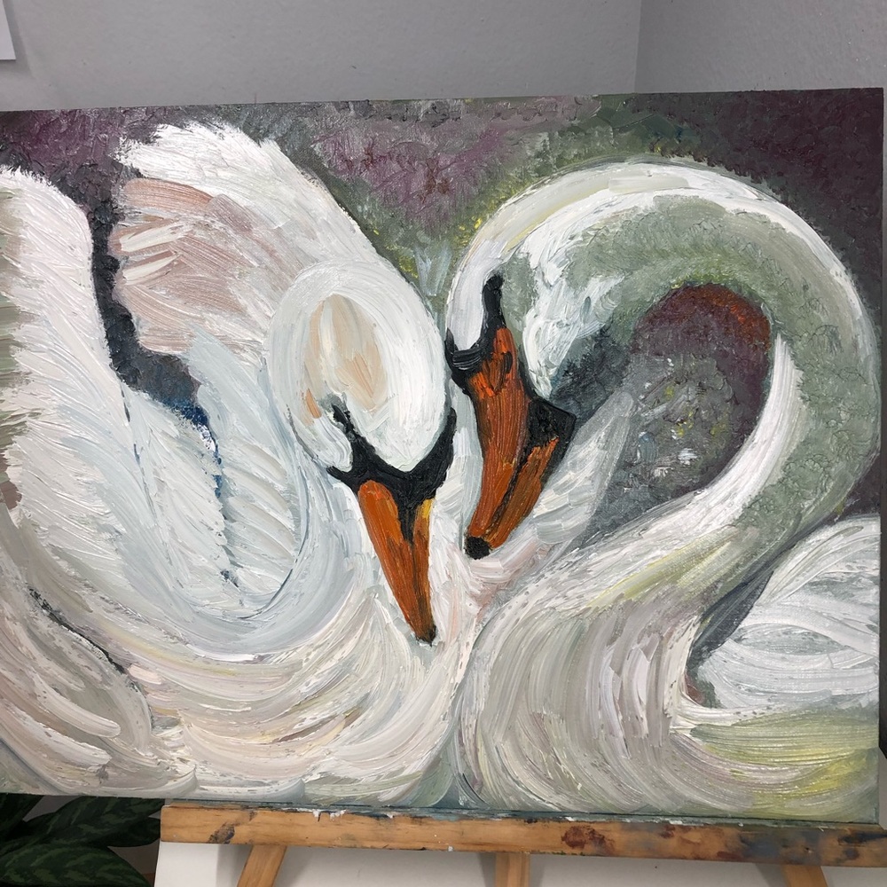 NEW Oil Swans Painting Size 20x16 in